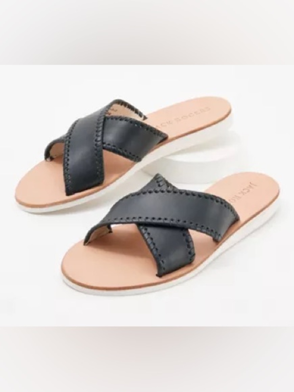 Jack Rogers Sloane Leather Crossband Sandals Black Size 8 NWB